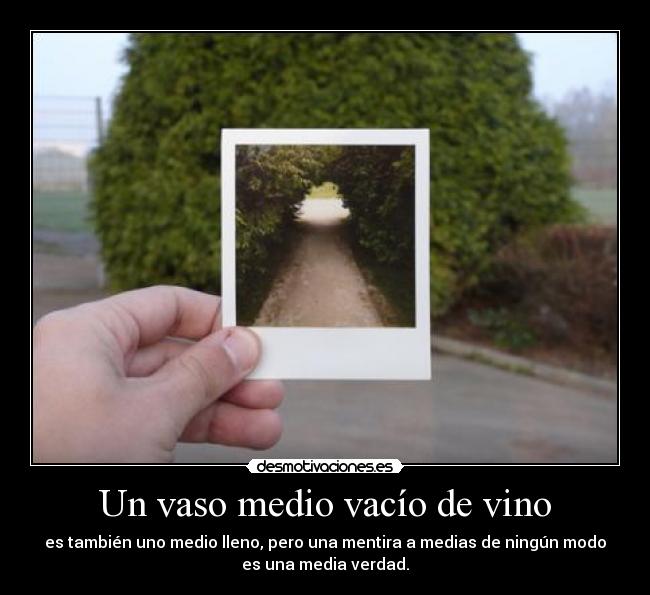 Un vaso medio vacío de vino - es también uno medio lleno, pero una mentira a medias de ningún modo
es una media verdad.