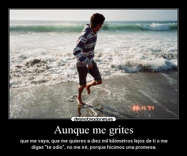 Aunque me grites - que me vaya, que me quieres a diez mil kilómetros lejos de ti o me
digas te odio, no me iré, porque hicimos una promesa.