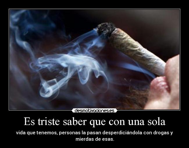 Es triste saber que con una sola - vida que tenemos, personas la pasan desperdiciándola con drogas y mierdas de esas.