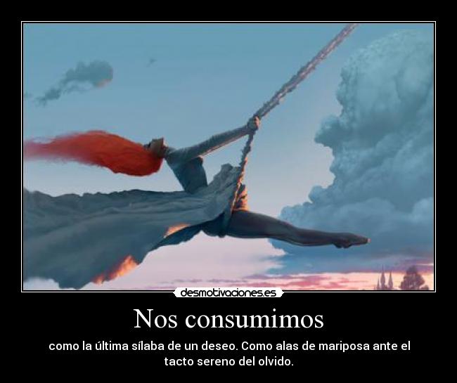 Nos consumimos - como la última sílaba de un deseo. Como alas de mariposa ante el
tacto sereno del olvido.