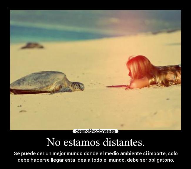No estamos distantes. - Se puede ser un mejor mundo donde el medio ambiente si importe, solo
debe hacerse llegar esta idea a todo el mundo, debe ser obligatorio.