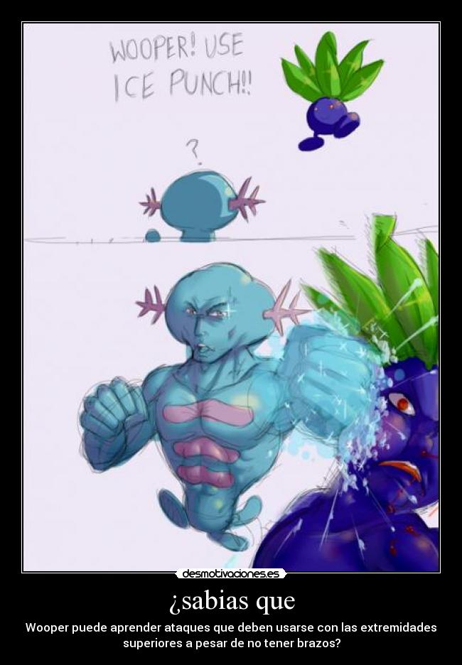 ¿sabias que - Wooper puede aprender ataques que deben usarse con las extremidades
superiores a pesar de no tener brazos?