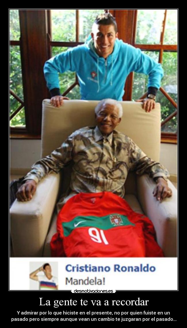 La gente te va a recordar - Y admirar por lo que hiciste en el presente, no por quien fuiste en un
pasado pero siempre aunque vean un cambio te juzgaran por el pasado...