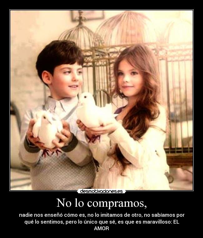 No lo compramos, - nadie nos enseñó cómo es, no lo imitamos de otro, no sabíamos por
qué lo sentimos, pero lo único que sé, es que es maravilloso: EL
AMOR