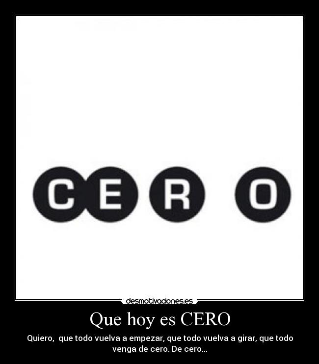 Que hoy es CERO - Quiero, que todo vuelva a empezar, que todo vuelva a girar, que todo
venga de cero. De cero...