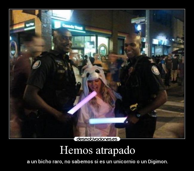 Hemos atrapado - a un bicho raro, no sabemos si es un unicornio o un Digimon.