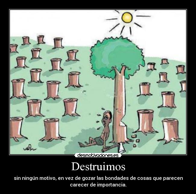 Destruimos - sin ningún motivo, en vez de gozar las bondades de cosas que parecen
carecer de importancia.