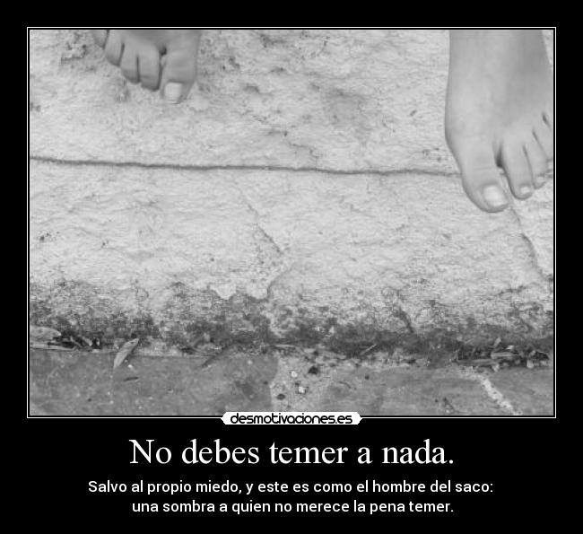 No debes temer a nada. - Salvo al propio miedo, y este es como el hombre del saco:
una sombra a quien no merece la pena temer.