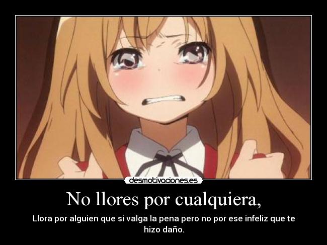 No llores por cualquiera, - Llora por alguien que si valga la pena pero no por ese infeliz que te hizo daño.