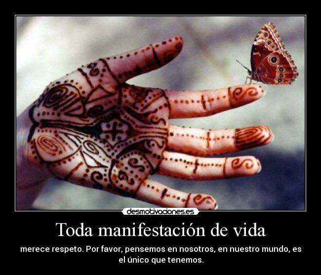 Toda manifestación de vida - merece respeto. Por favor, pensemos en nosotros, en nuestro mundo, es
el único que tenemos.