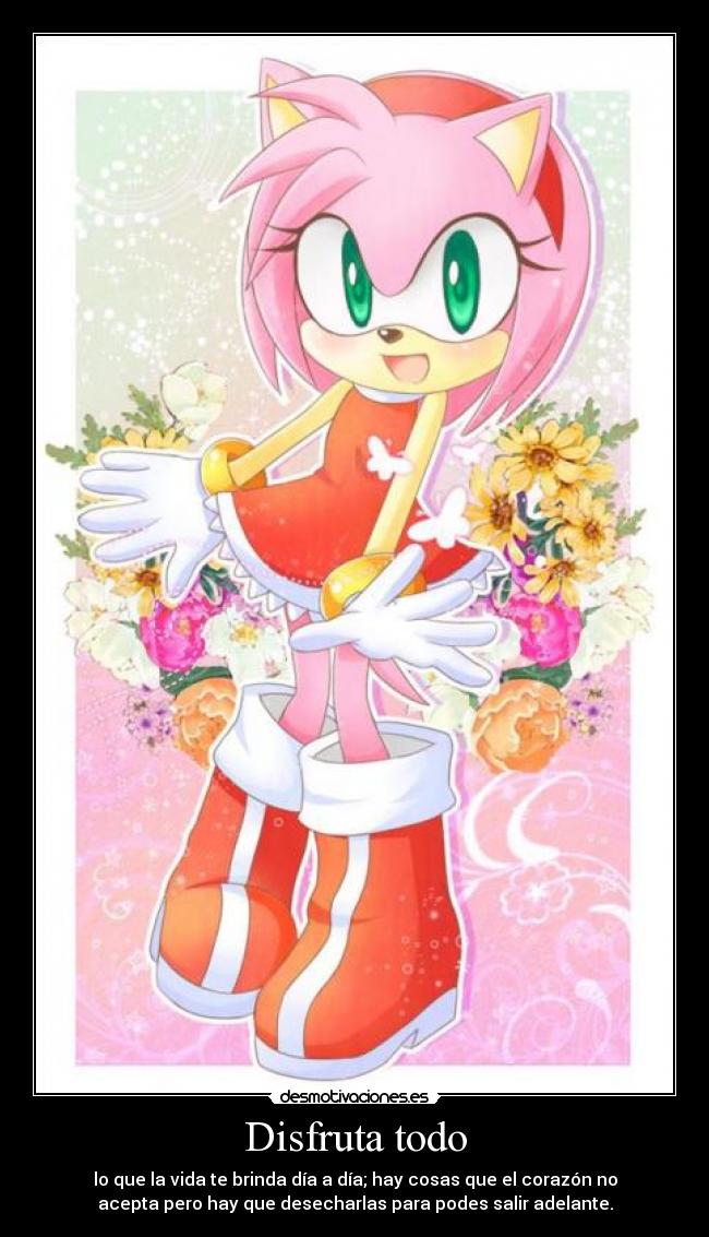 Disfruta todo - lo que la vida te brinda día a día; hay cosas que el corazón no
acepta pero hay que desecharlas para podes salir adelante.