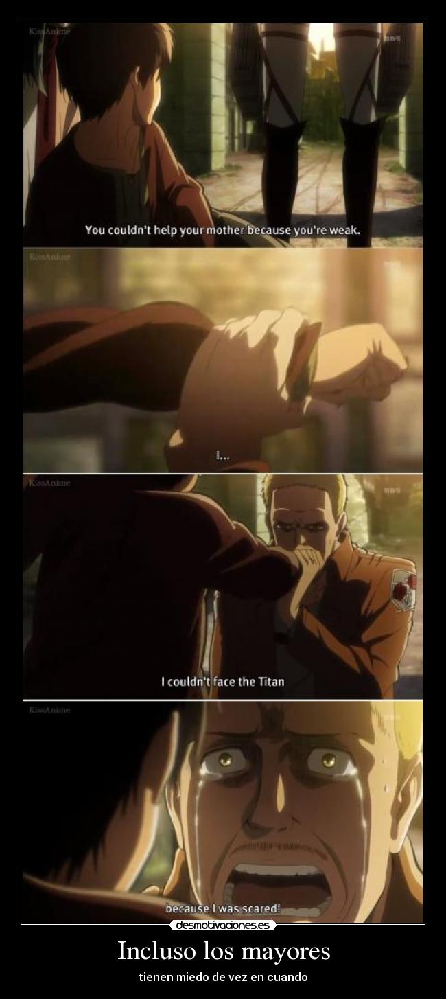 carteles attack titan anime incluso los mayores tienen miedo puede ser spoiler desmotivaciones