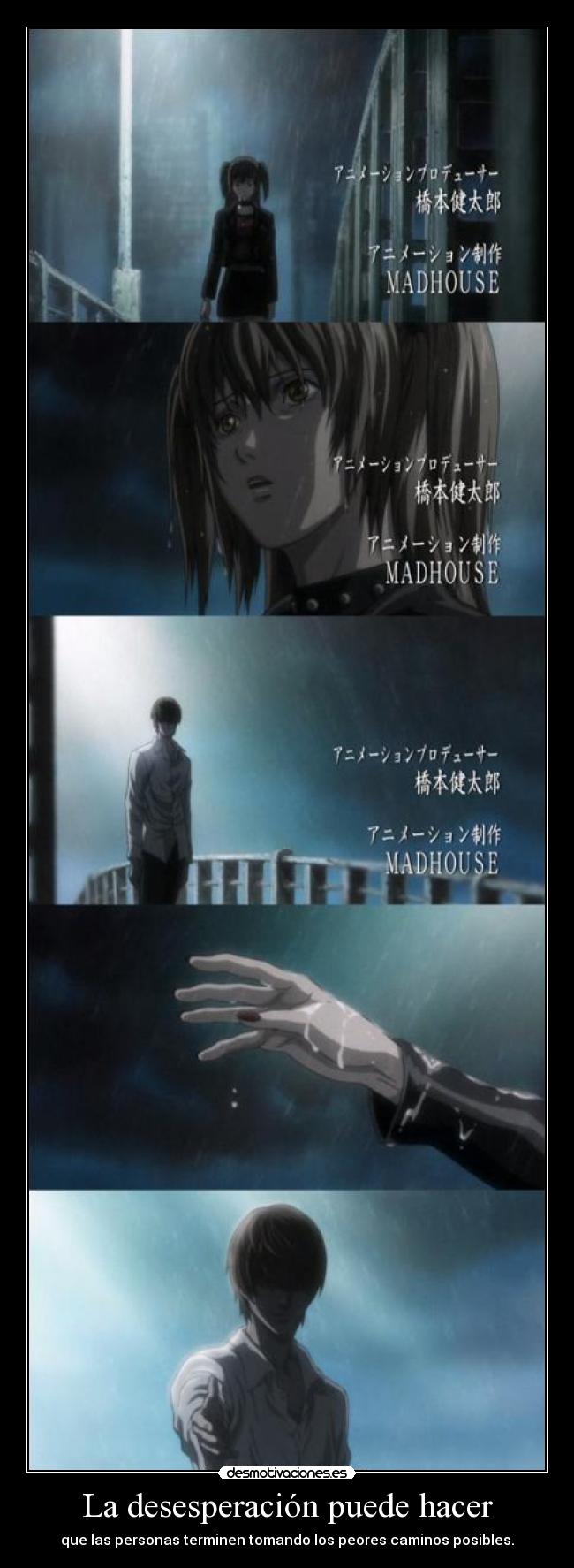 carteles raptorhunters nigatsu harukaze anime manga otaku death note light yagami kira desesperacion camino desmotivaciones