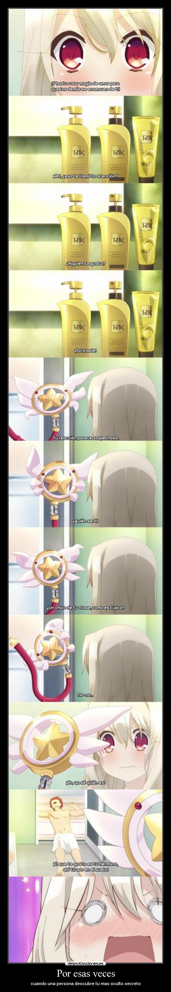 carteles anime otaku fate kaleid liner prisma illya von einzbern rubi descubren secreto lolicon desmotivaciones