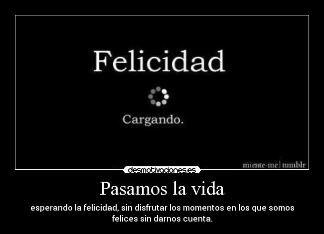 Pasamos la vida - esperando la felicidad, sin disfrutar los momentos en los que somos
felices sin darnos cuenta.