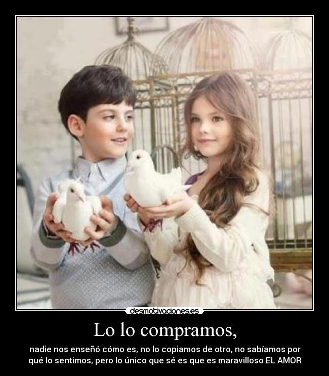 Lo lo compramos, - nadie nos enseñó cómo es, no lo copiamos de otro, no sabíamos por
qué lo sentimos, pero lo único que sé es que es maravilloso EL AMOR