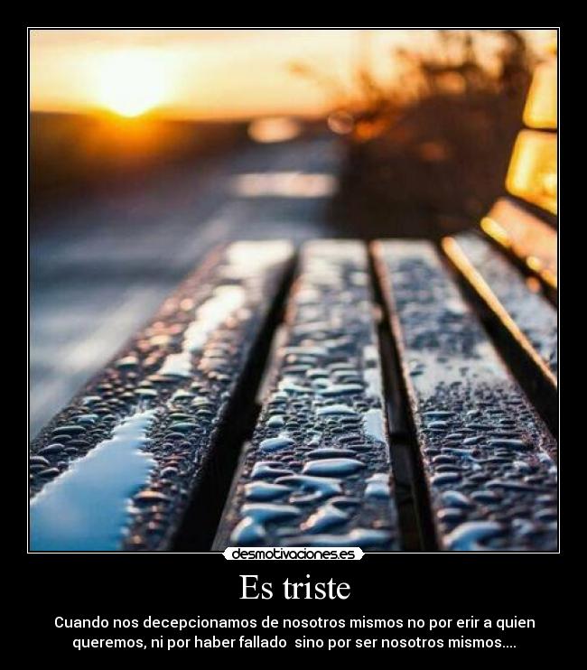 Es triste - Cuando nos decepcionamos de nosotros mismos no por erir a quien
queremos, ni por haber fallado  sino por ser nosotros mismos....