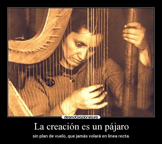 La creación es un pájaro - sin plan de vuelo, que jamás volará en linea recta.