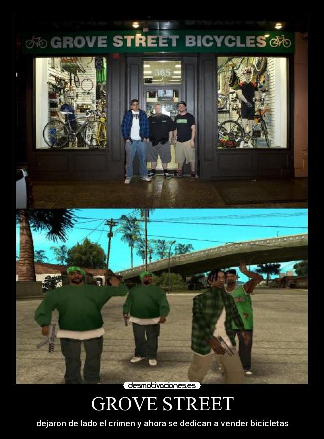 carteles mogsa gta san andreas grove street dejaron crimen ahora venden bicicletas desmotivaciones