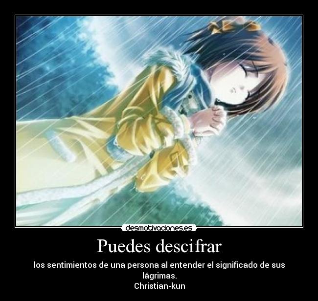 Puedes descifrar - los sentimientos de una persona al entender el significado de sus lágrimas.
Christian-kun