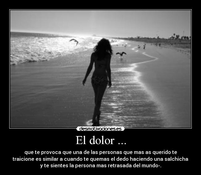 El dolor ... - que te provoca que una de las personas que mas as querido te
traicione es similar a cuando te quemas el dedo haciendo una salchicha
y te sientes la persona mas retrasada del mundo-.