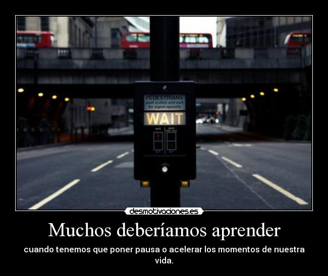 Muchos deberíamos aprender - cuando tenemos que poner pausa o acelerar los momentos de nuestra vida.