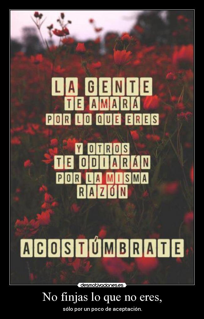 No finjas lo que no eres, - sólo por un poco de aceptación.