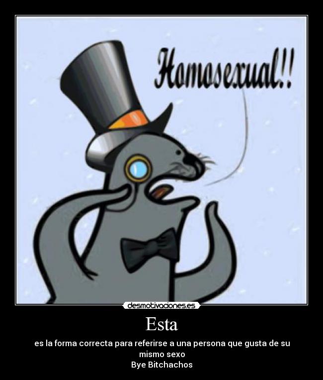Esta - es la forma correcta para referirse a una persona que gusta de su mismo sexo
Bye Bitchachos