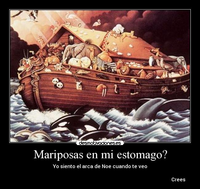 Mariposas en mi estomago? - Yo siento el arca de Noe cuando te veo

                                                                                                                               Crees