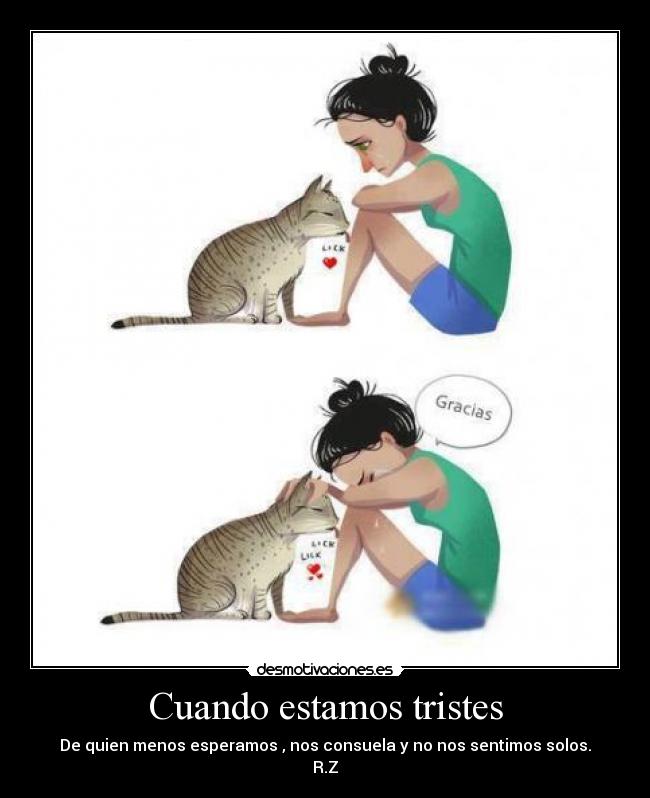 Cuando estamos tristes - De quien menos esperamos , nos consuela y no nos sentimos solos.
R.Z