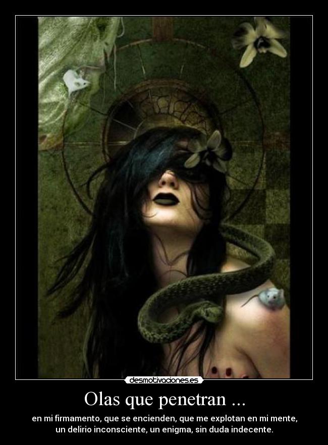 Olas que penetran ... - en mi firmamento, que se encienden, que me explotan en mi mente,
un delirio inconsciente, un enigma, sin duda indecente.