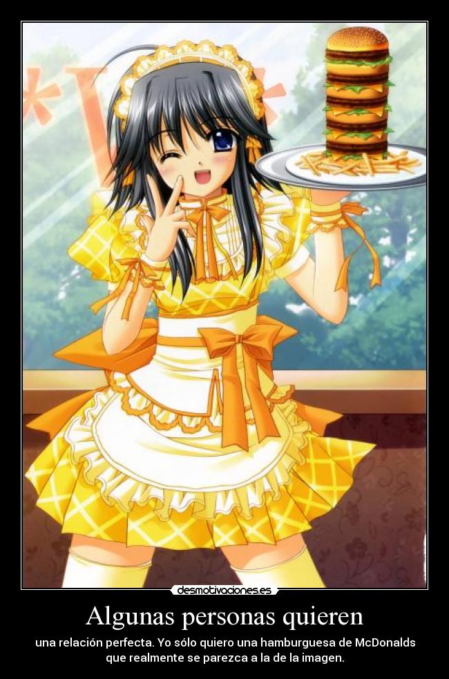 carteles anime fran wasa solo quiero una hamburguesa como las del anuncio desmotivaciones