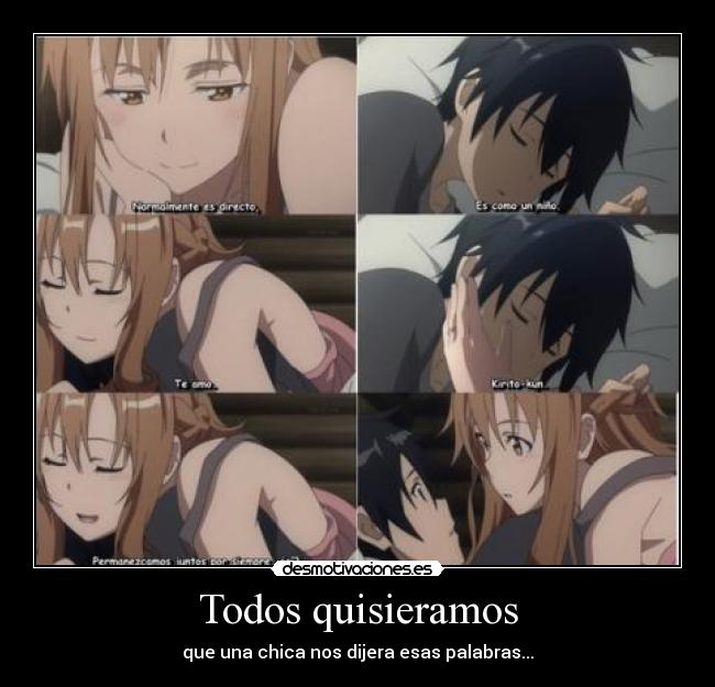 carteles sword art online kirito kazuto kirigaya asuna yuuki echos reales amor enamorados desmotivaciones