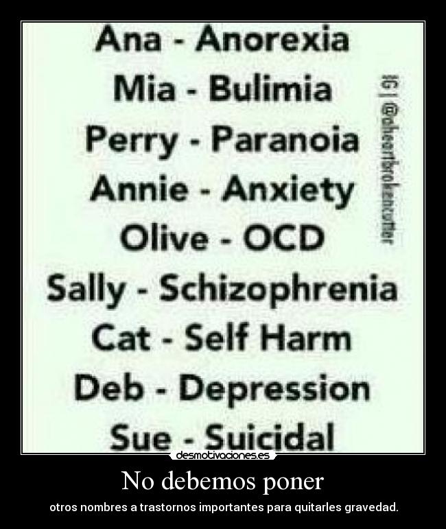No debemos poner - otros nombres a trastornos importantes para quitarles gravedad.