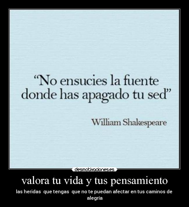 valora tu vida y tus pensamiento - las heridas que tengas que no te puedan afectar en tus caminos de alegría