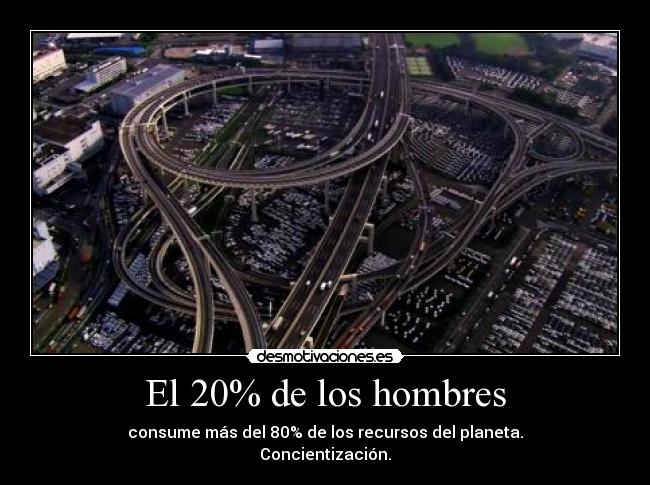 El 20% de los hombres - consume más del 80% de los recursos del planeta.
Concientización.