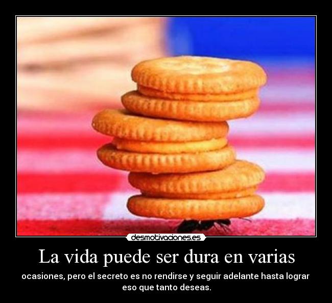 La vida puede ser dura en varias - ocasiones, pero el secreto es no rendirse y seguir adelante hasta lograr 
eso que tanto deseas.