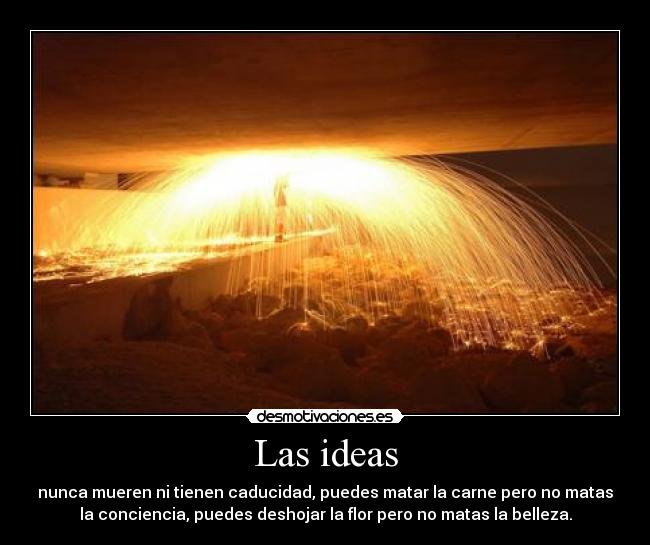 Las ideas - nunca mueren ni tienen caducidad, puedes matar la carne pero no matas
la conciencia, puedes deshojar la flor pero no matas la belleza.