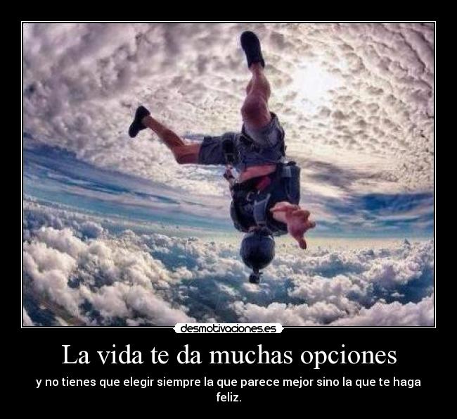 La vida te da muchas opciones - y no tienes que elegir siempre la que parece mejor sino la que te haga feliz.
