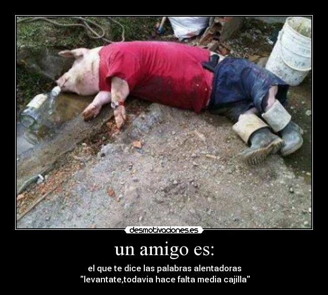 un amigo es: - el que te dice las palabras alentadoras
levantate,todavia hace falta media cajilla