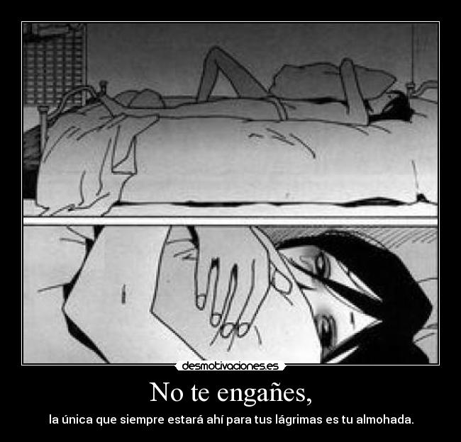 No te engañes, - la única que siempre estará ahí para tus lágrimas es tu almohada.