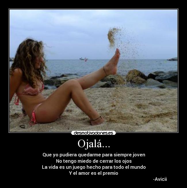 Ojalá... - Que yo pudiera quedarme para siempre joven
No tengo miedo de cerrar los ojos
La vida es un juego hecho para todo el mundo
Y el amor es el premio
-Avicii