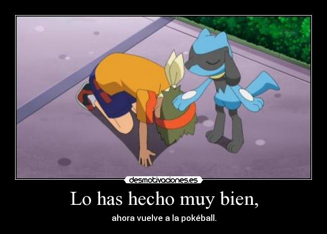 Lo has hecho muy bien, - ahora vuelve a la pokéball.