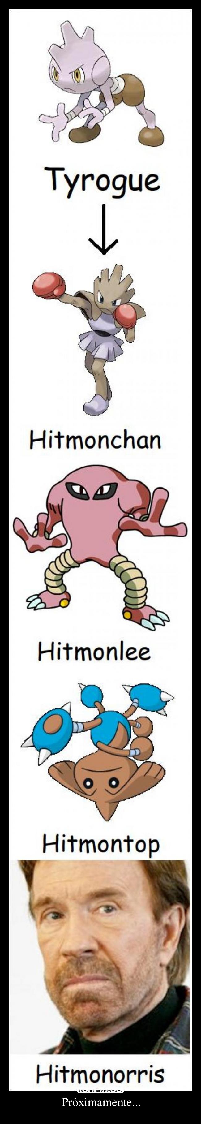 carteles pokemon tipo lucha hitmontop hitmonlee hitmonchan chuck norris proximamente evolucion tyrogue desmotivaciones