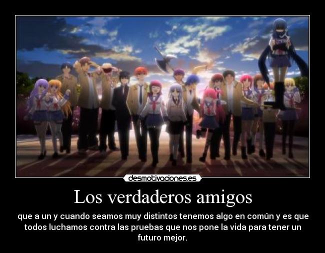 Los verdaderos amigos - que a un y cuando seamos muy distintos tenemos algo en común y es que
todos luchamos contra las pruebas que nos pone la vida para tener un
futuro mejor.