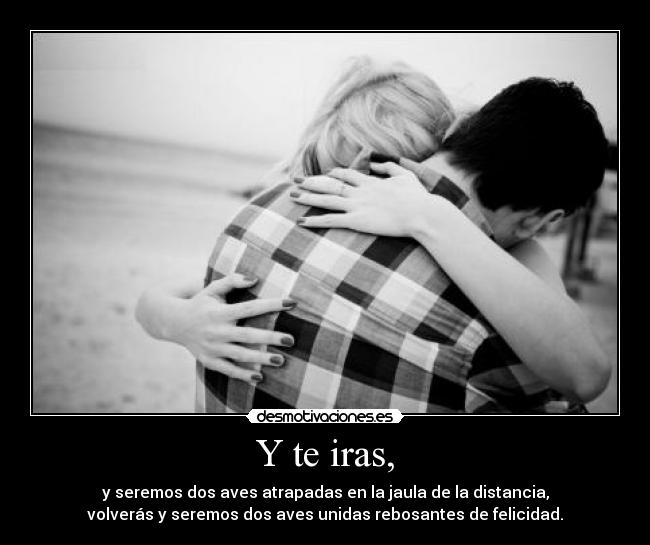 Y te iras, - y seremos dos aves atrapadas en la jaula de la distancia,
volverás y seremos dos aves unidas rebosantes de felicidad.