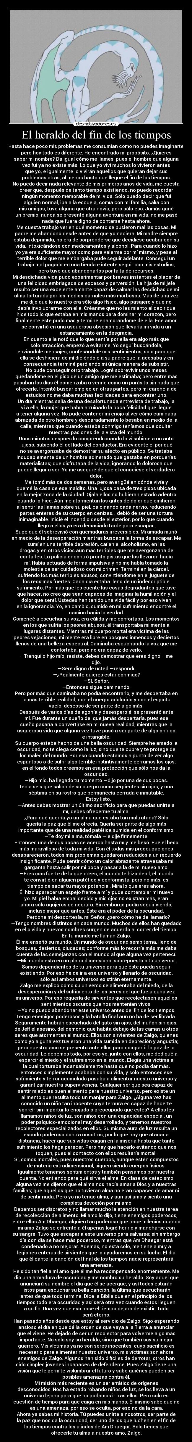 carteles heraldo del fin los tiempos zalgo dhaegar historia creepypasta desmotivaciones