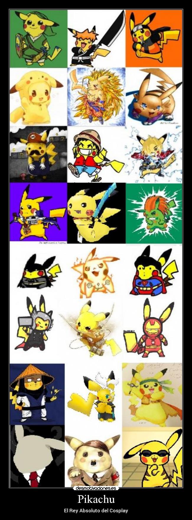 carteles anime manga pokemon pikachu crossover cosplay dragon ball goku naruto shippuden one piece luffy desmotivaciones