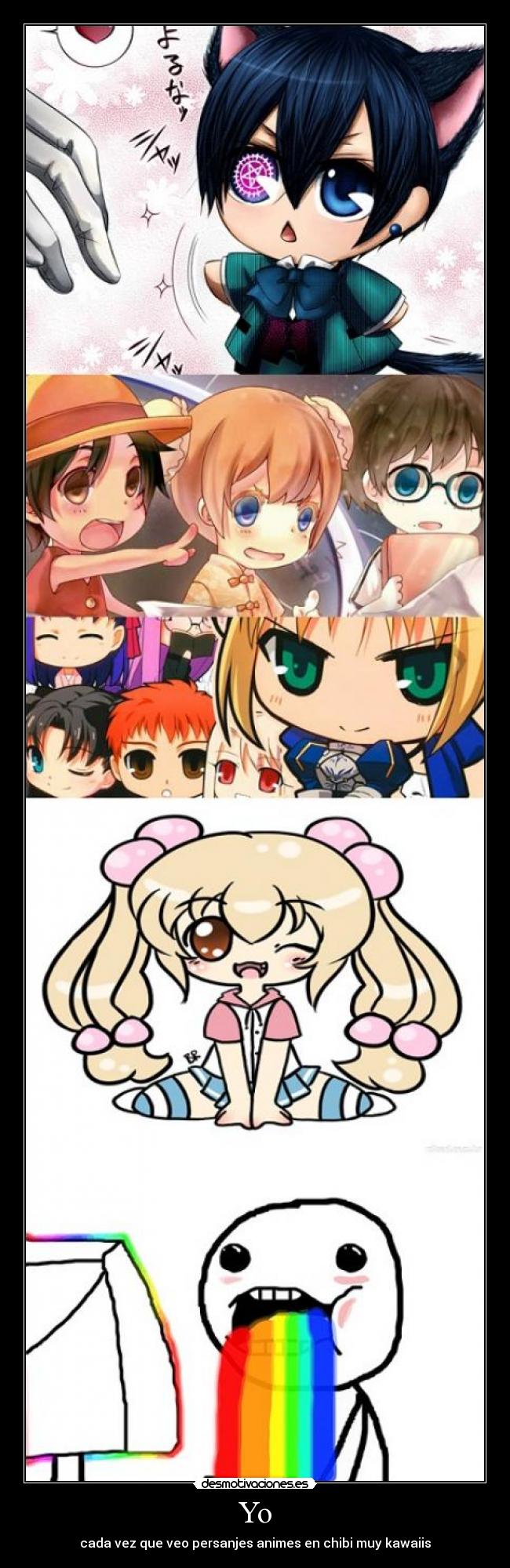 carteles anime devilbrigade kuroshitsuji ciel one piece luffy fate saber rin kokonoe chibi vomita arcoiris desmotivaciones