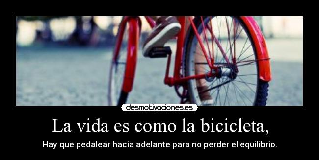 La vida es como la bicicleta, - Hay que pedalear hacia adelante para no perder el equilibrio.